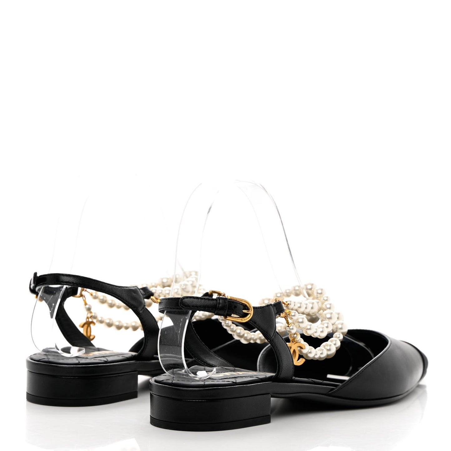 Lambskin Grosgrain Cap Toe Pearl Slingbacks 39 Black