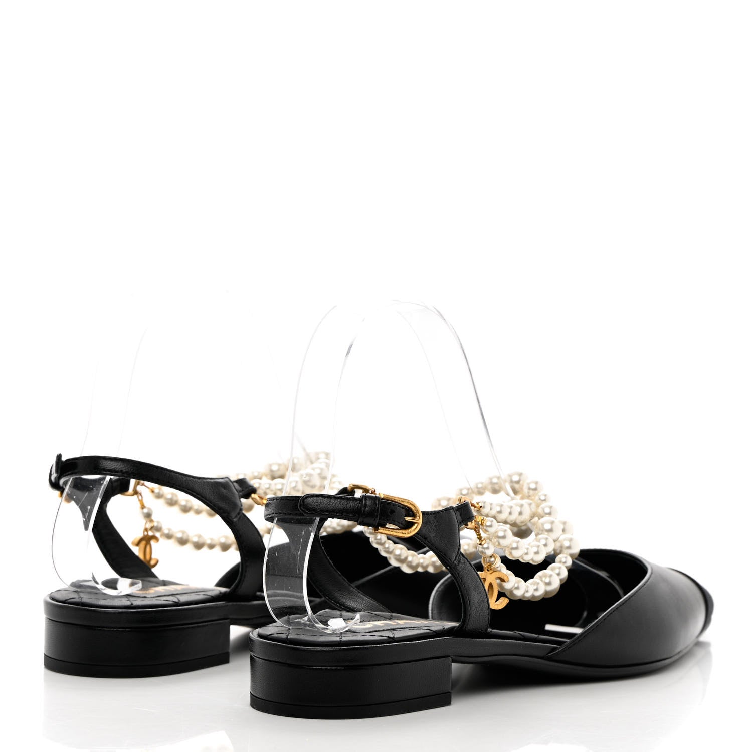Chanel Lambskin Grosgrain Cap Toe Pearl Slingbacks 39 Black 4 of 14