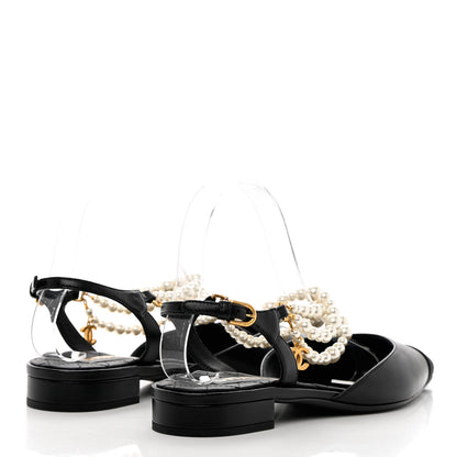 Chanel Lambskin Grosgrain Cap Toe Pearl Slingbacks 39 Black 4 of 14