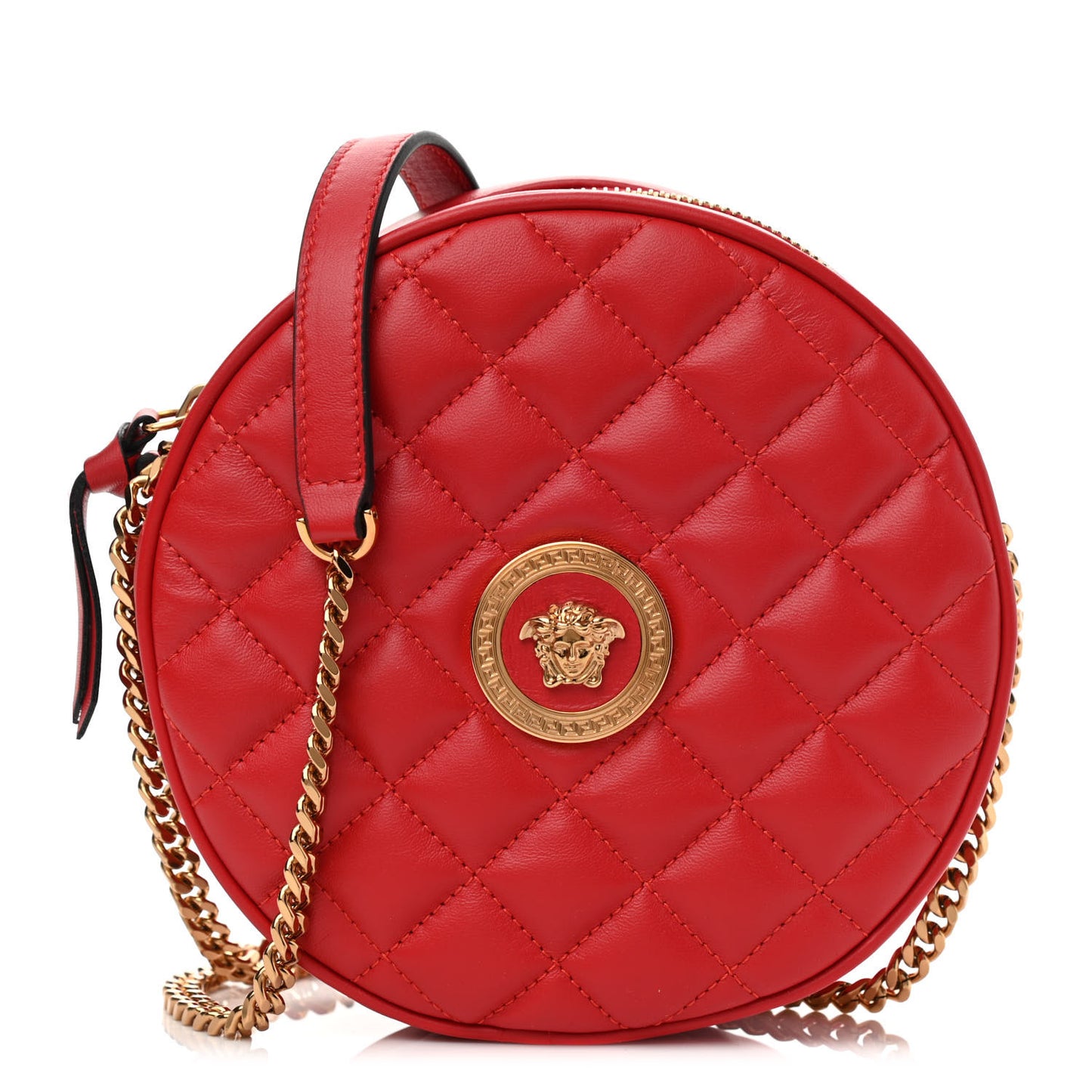 Nappa Quilted La Medusa Round Camera Bag Red