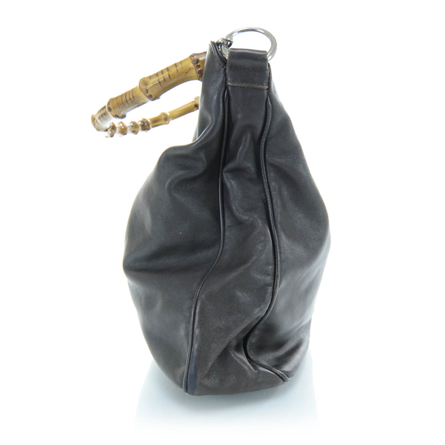 Leather Bamboo Top Handle Tote Brown