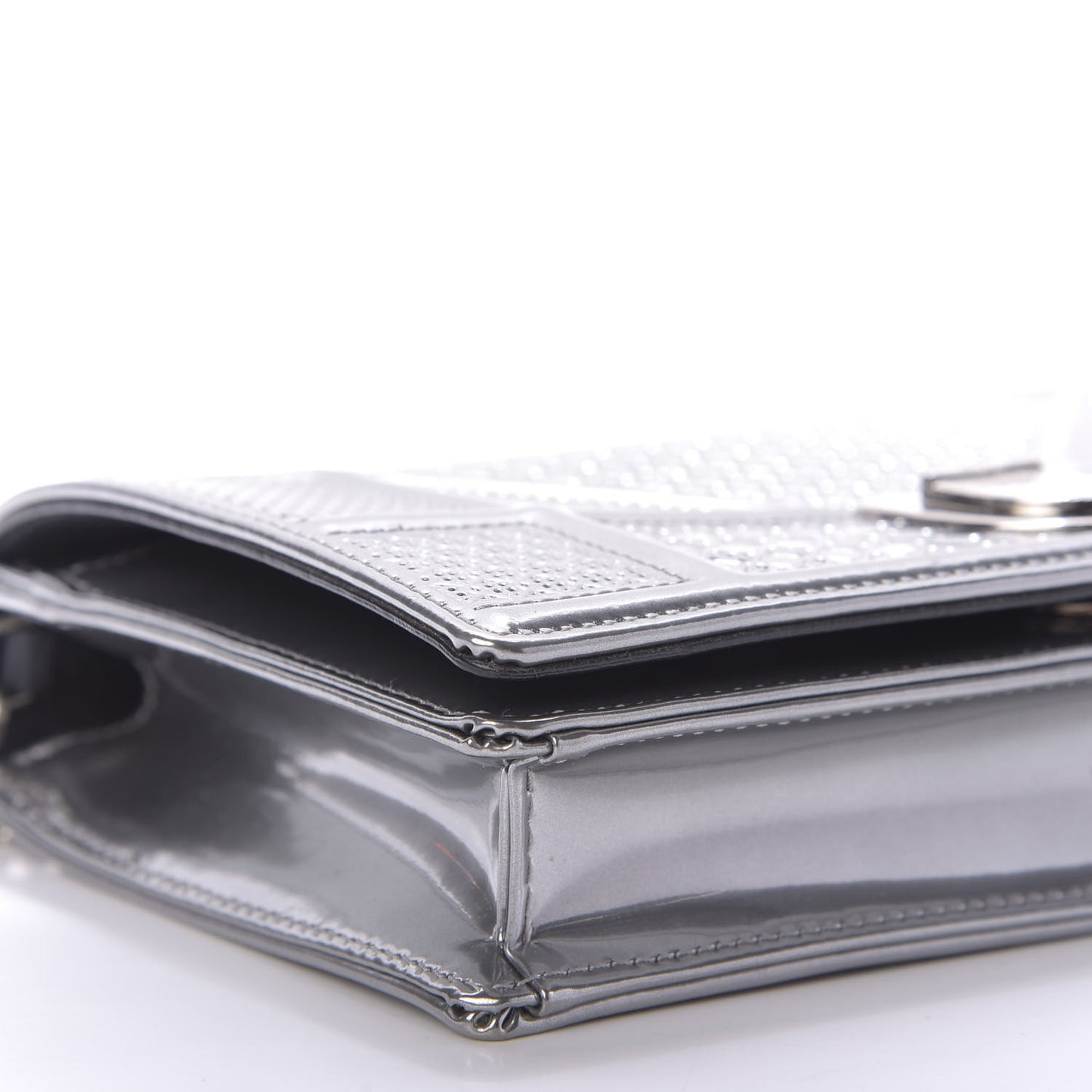 Metallic Patent Micro-Cannage Diorama Wallet on Chain Pouch Silver