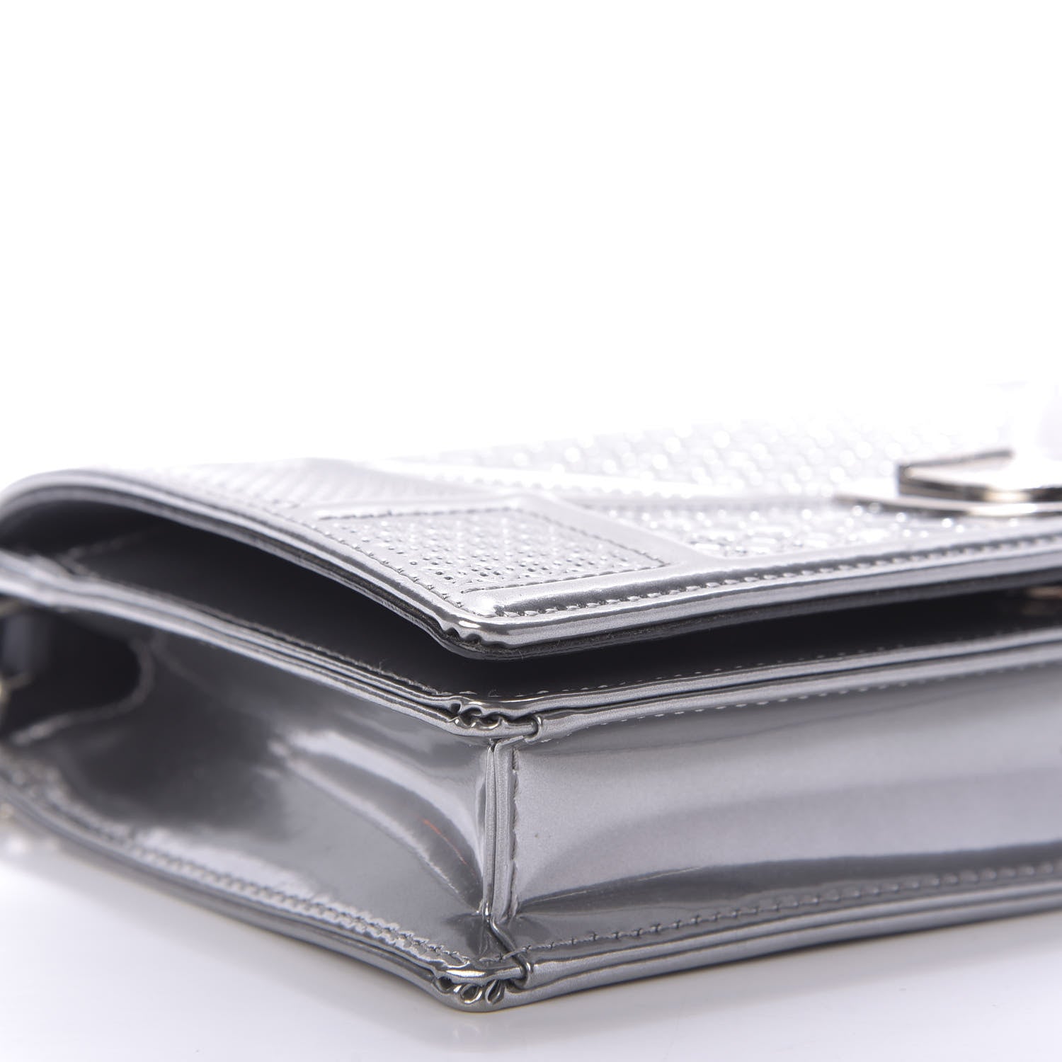 Christian Dior Metallic Patent Micro-Cannage Diorama Wallet on Chain Pouch Silver 6 of 9