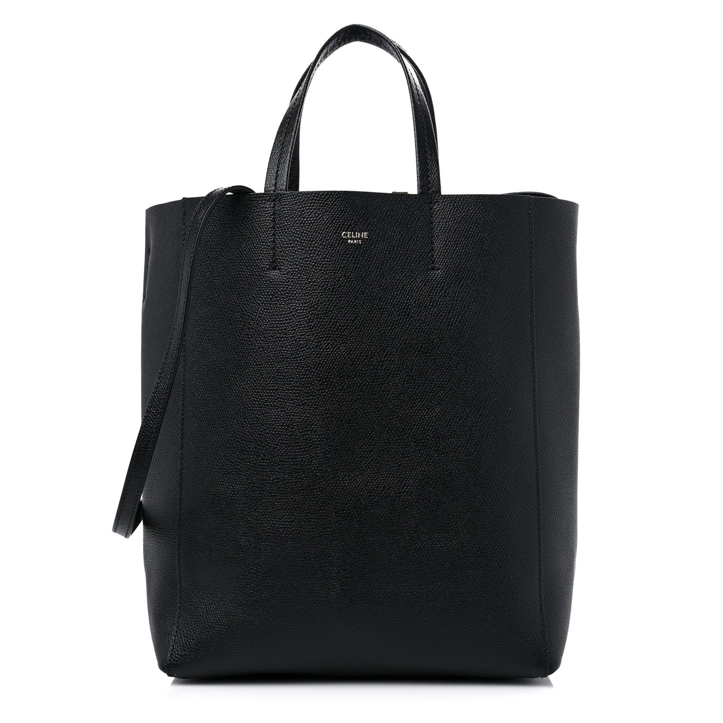 Grained Calfskin Small Vertical Cabas Black