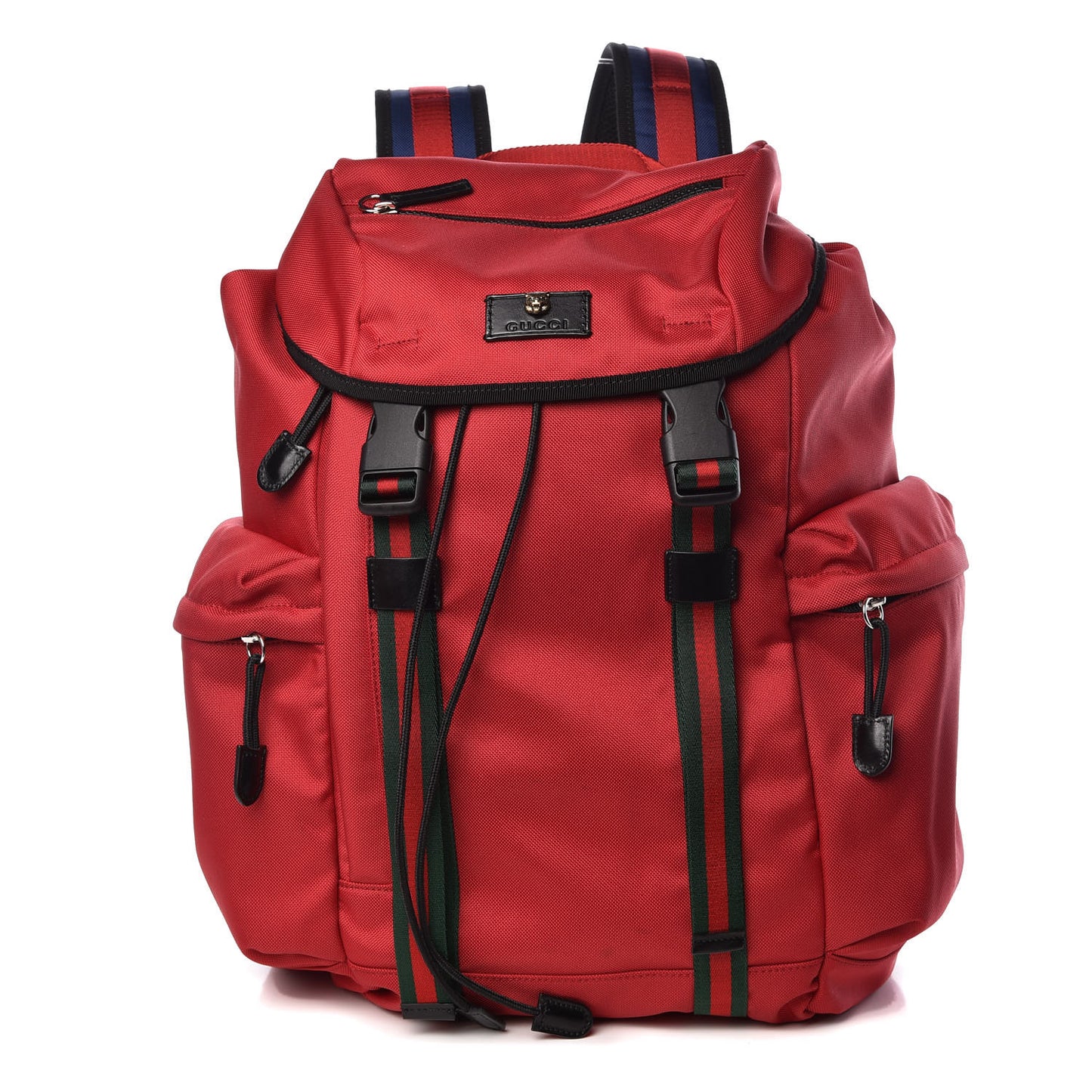 Techno Canvas Web Double Buckle Backpack Red