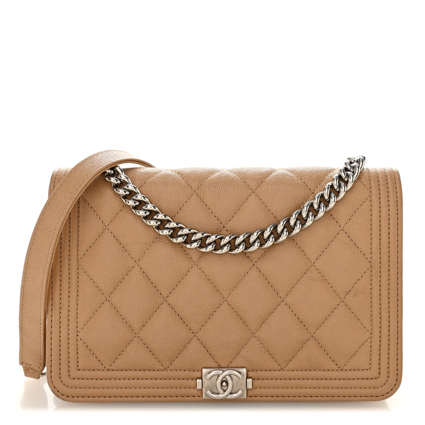 Caviar Quilted Boy Wallet On Chain WOC Dark Beige