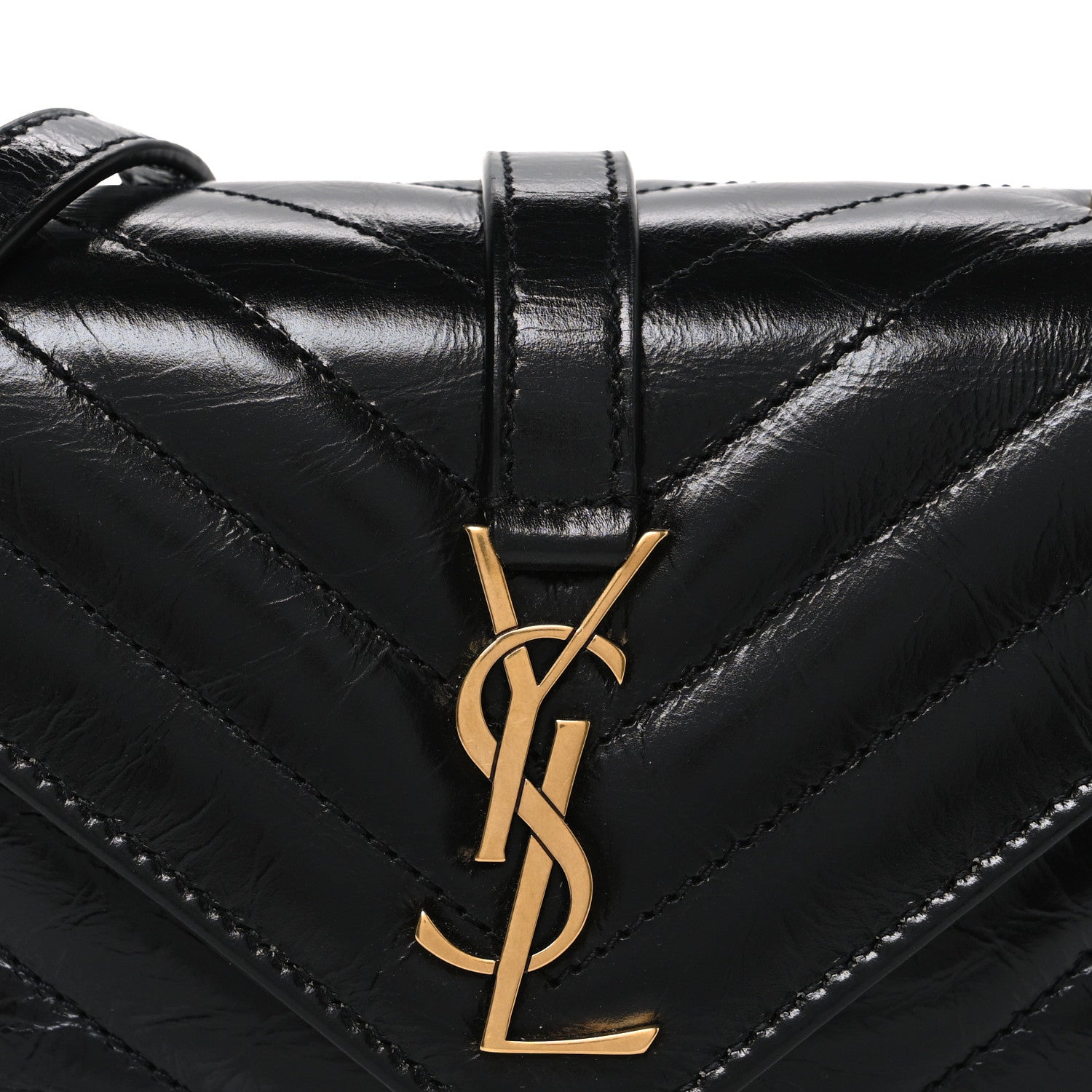 Saint Laurent Shiny Calfskin Matelasse Chevron Monogram Mini