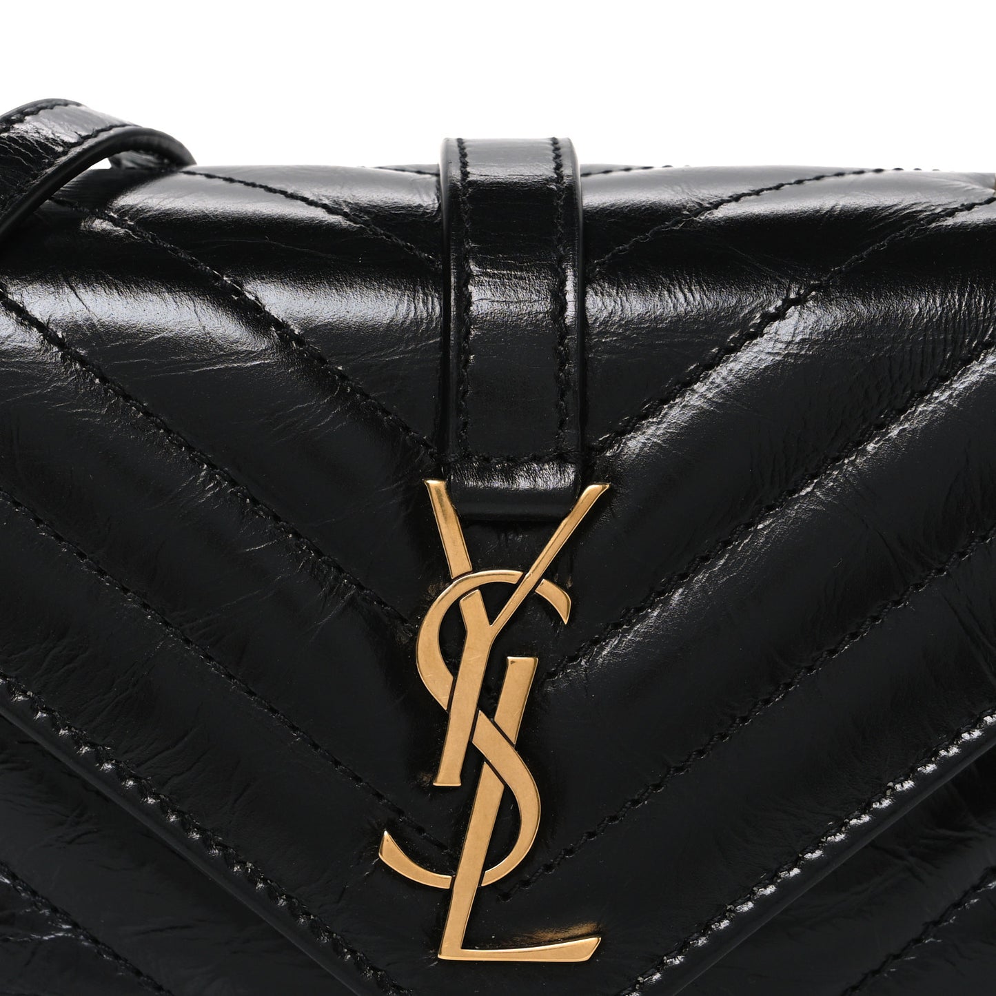 Shiny Calfskin Matelasse Chevron Monogram Mini College Bag Black