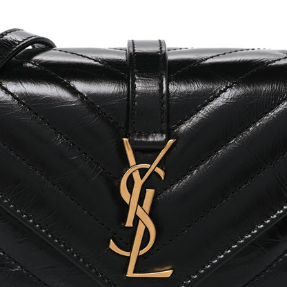 Saint Laurent Shiny Calfskin Matelasse Chevron Monogram Mini College Bag Black 8 of 10