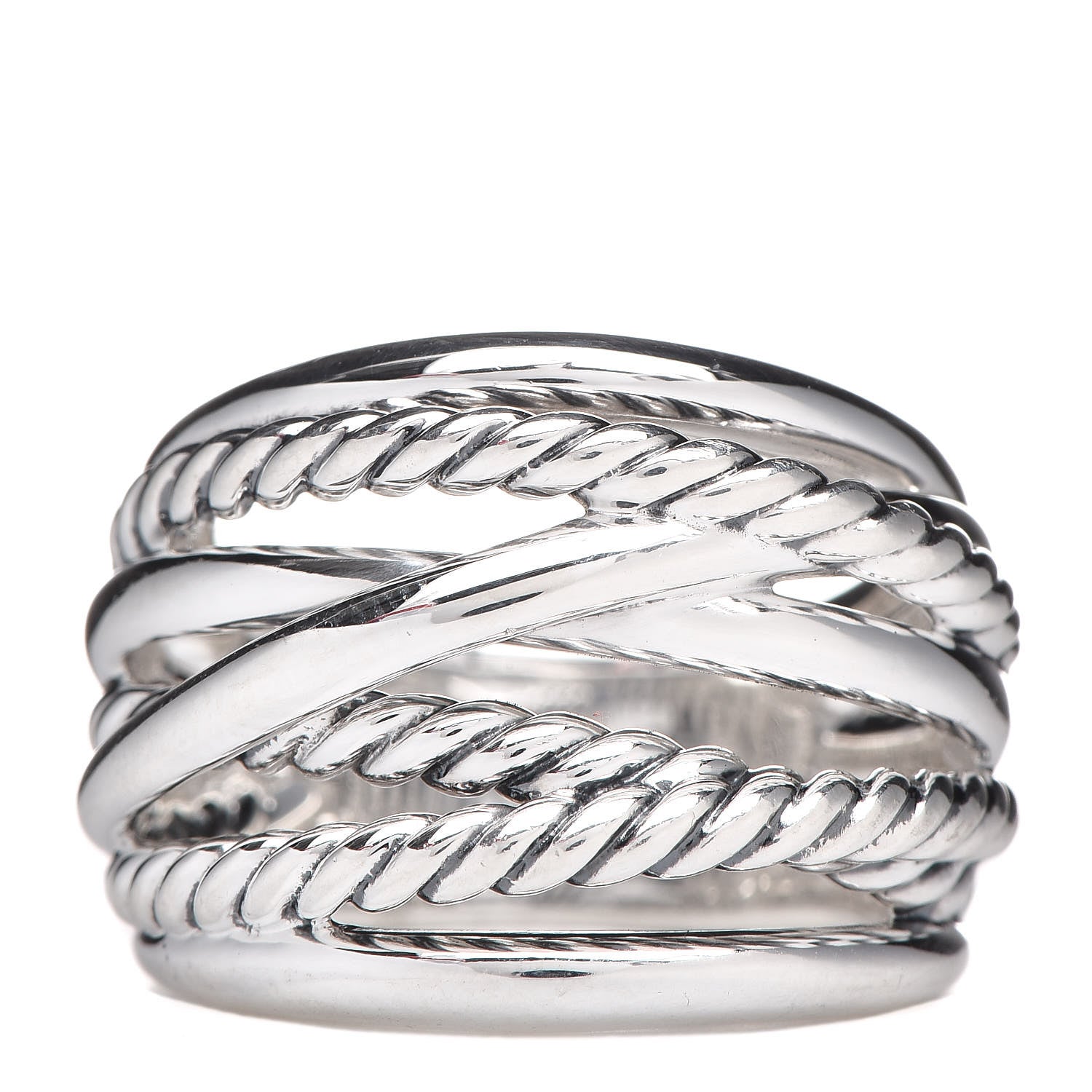 David Yurman Sterling Silver 18mm Wide Crossover Cable Ring 54 7 1 of 5