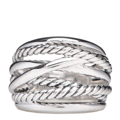 David Yurman Sterling Silver 18mm Wide Crossover Cable Ring 54 7 1 of 5