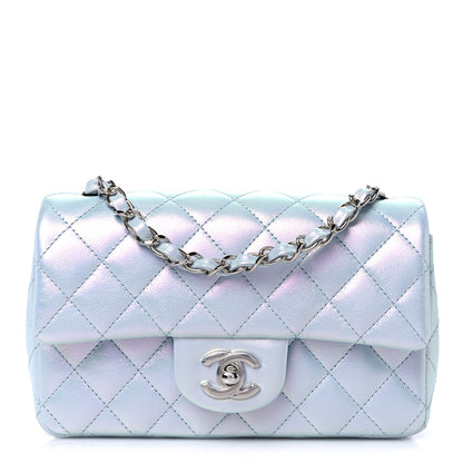 Chanel Iridescent Calfskin Quilted Mini Rectangular Flap Light Blue 1 of 10