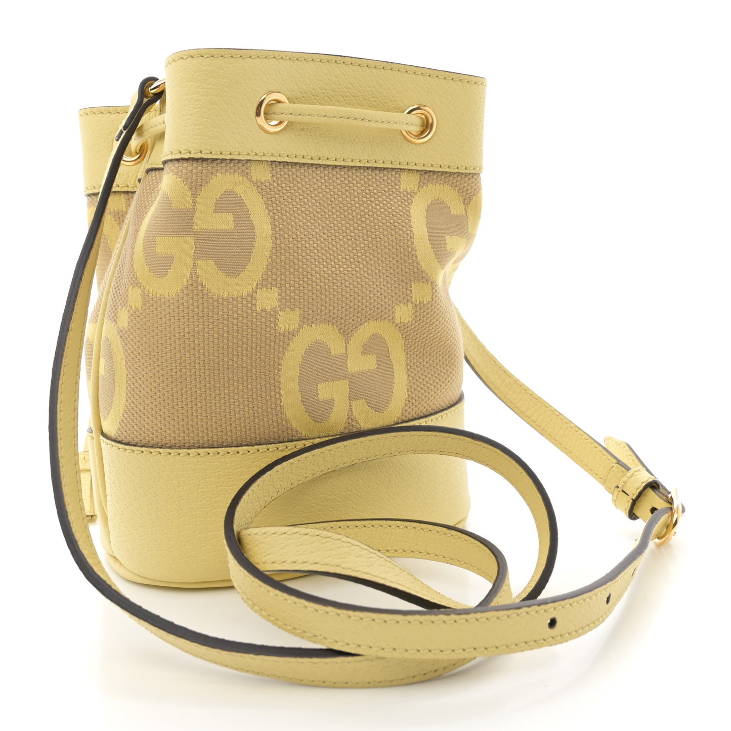 Monogram Jumbo GG Textured Dollar Calfskin Mini Ophidia Bucket Bag Beige Banana