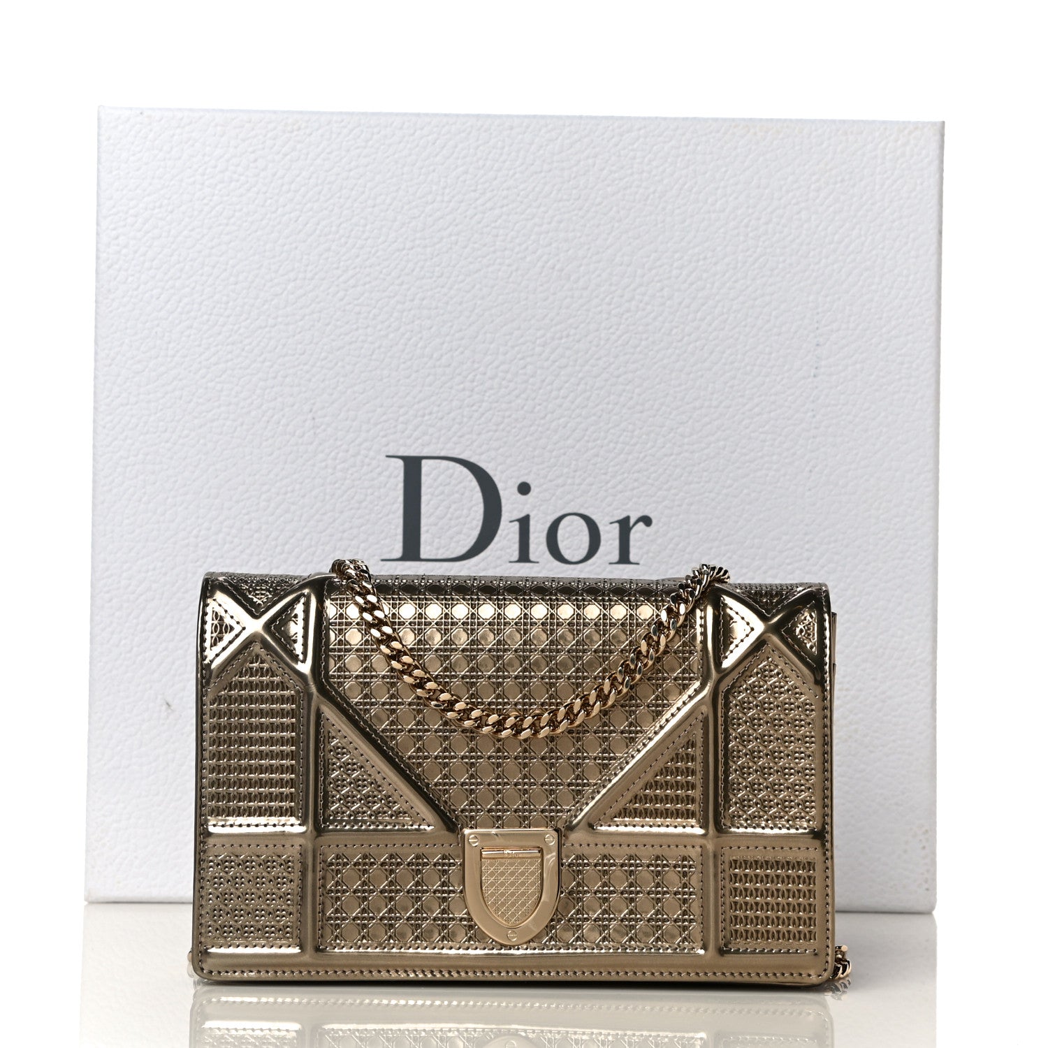 Christian Dior Metallic Patent Micro-Cannage Diorama Wallet on Chain Pouch Gold 11 of 11