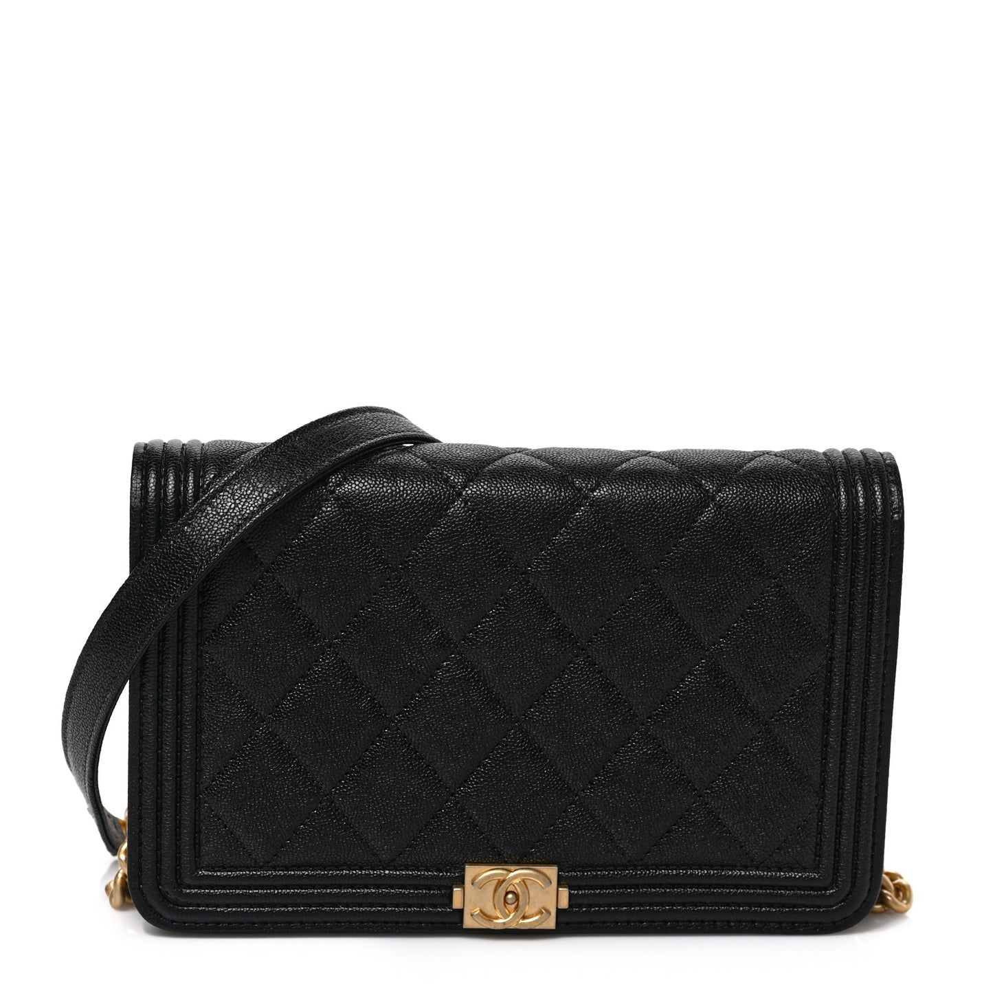 Caviar Quilted Boy Wallet On Chain WOC Black