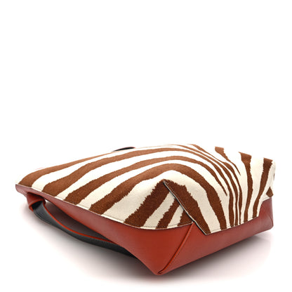 Celine Shiny Smooth Calfskin Zebra Printed Felt Small Twisted Cabas Chalk Brick 5 of 10