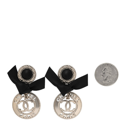 Chanel Lambskin Logo Drop Earrings Gold Black 2 of 4