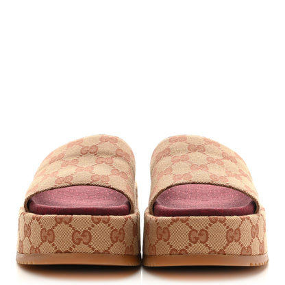 Gucci Canvas GG Monogram Angelina Platform Slide Sandals 37 Beige Ruggine 2 of 8