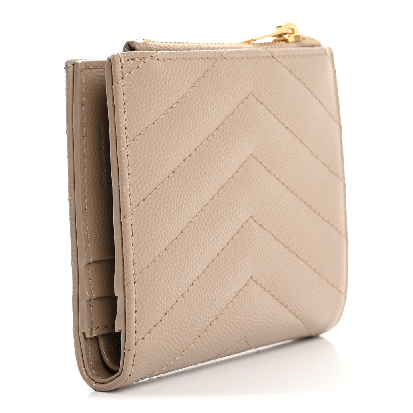 Grain De Poudre Matelasse Chevron Monogram Zipped Card Case Dark Beige