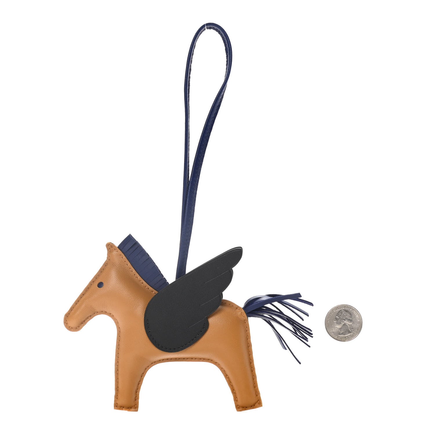 Hermes Milo Lambskin Grigri Rodeo Pegase Horse Bag Charm MM Sesame Black Bleu Saphir 2 of 5