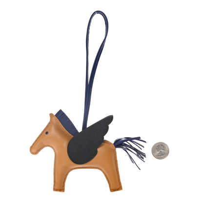 Hermes Milo Lambskin Grigri Rodeo Pegase Horse Bag Charm MM Sesame Black Bleu Saphir 2 of 5