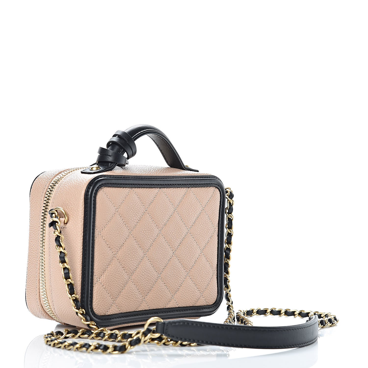 Chanel Caviar Quilted Small CC Filigree Vanity Case Beige Black 3 of 11