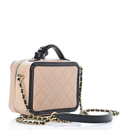 Chanel Caviar Quilted Small CC Filigree Vanity Case Beige Black 3 of 11