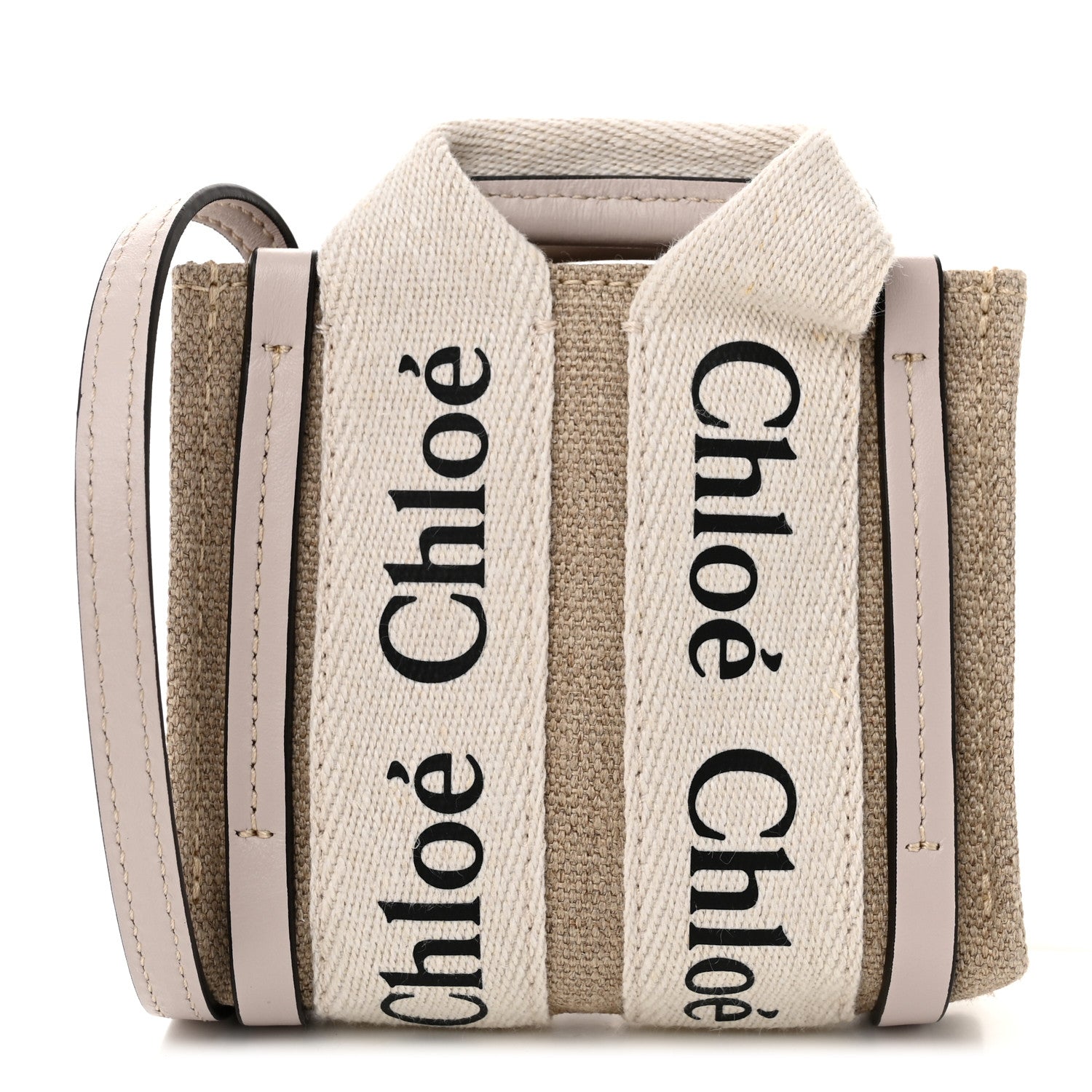 Chloe Cotton Calfskin Nano Woody Ribbon Tote White Pink 1 of 10