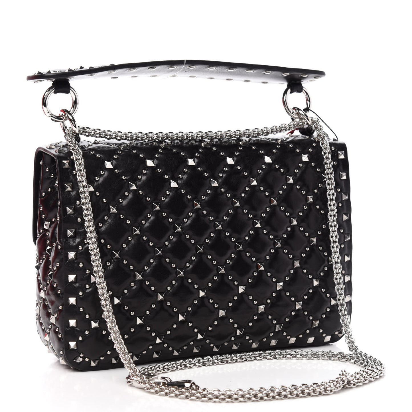 Lambskin Beaded Medium Rockstud Spike Shoulder Bag Black