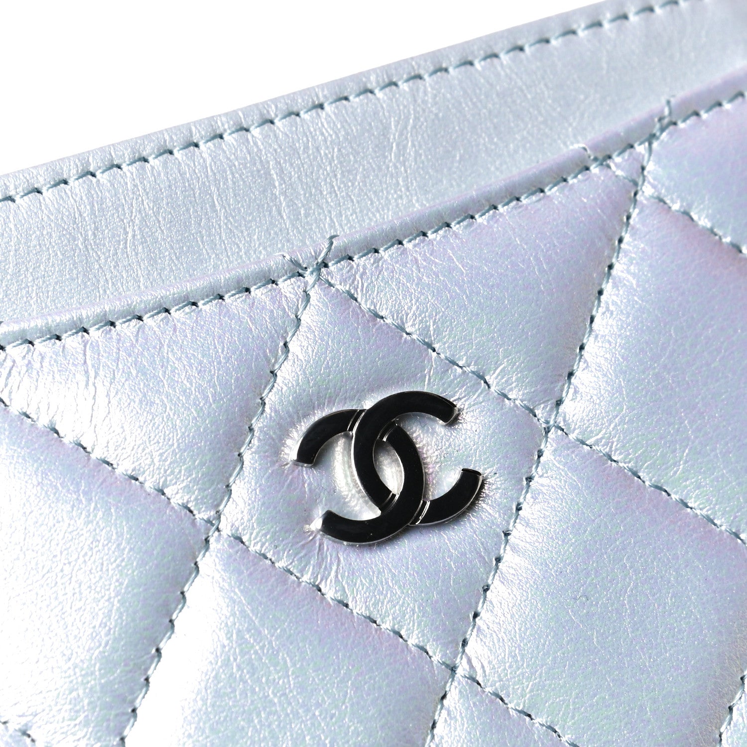 Chanel Iridescent Lambskin Quilted Card Holder Light Blue 7 of 8