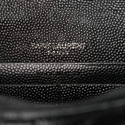 Saint Laurent Grain De Poudre Matelasse Chevron Monogram Monochrome Envelope Chain Wallet Black 6 of 9