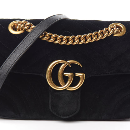 Gucci Velvet Matelasse Mini GG Marmont Shoulder Bag Black 7 of 9