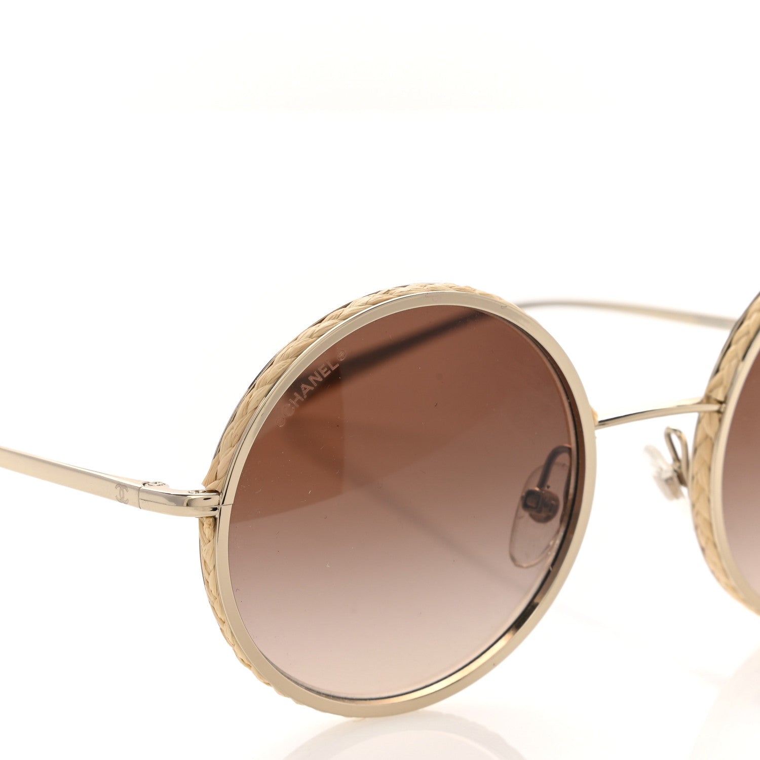 Chanel Metal Raffia Braided Round Sunglasses 4250 Gold 7 of 7