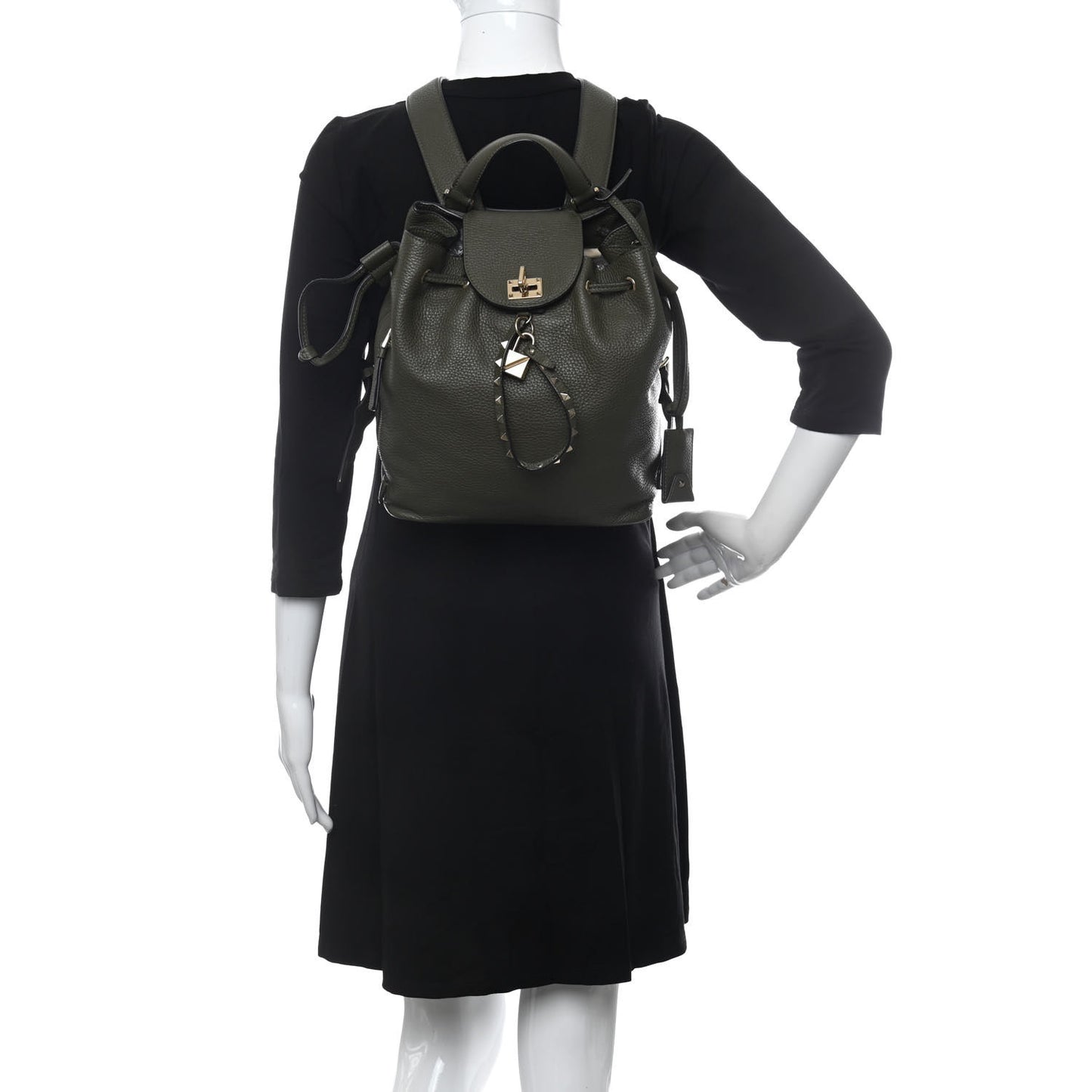 Pebbled Calfskin Rockstud Backpack Army Green