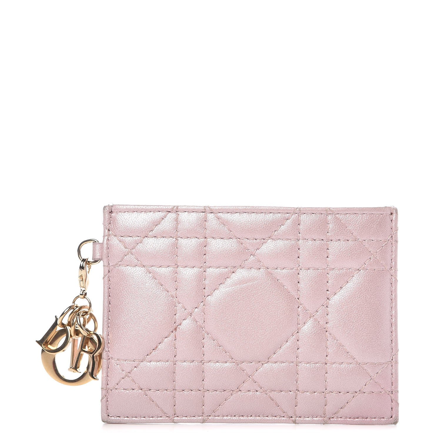Christian Dior Metallic Lambskin Cannage Lady Dior Card Holder Pink 1 of 8