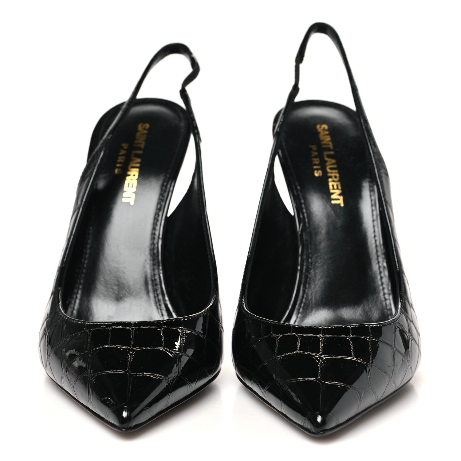 Saint Laurent Patent Crocodile Embossed Opyum 110 Slingback Pumps 37 Black 3 of 10