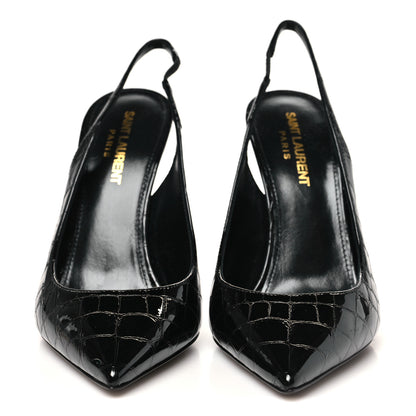 Saint Laurent Patent Crocodile Embossed Opyum 110 Slingback Pumps 37 Black 3 of 10
