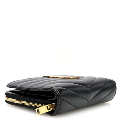 Saint Laurent Lambskin Matelasse Chevron Monogram Compact Zip Around Wallet Black 4 of 8