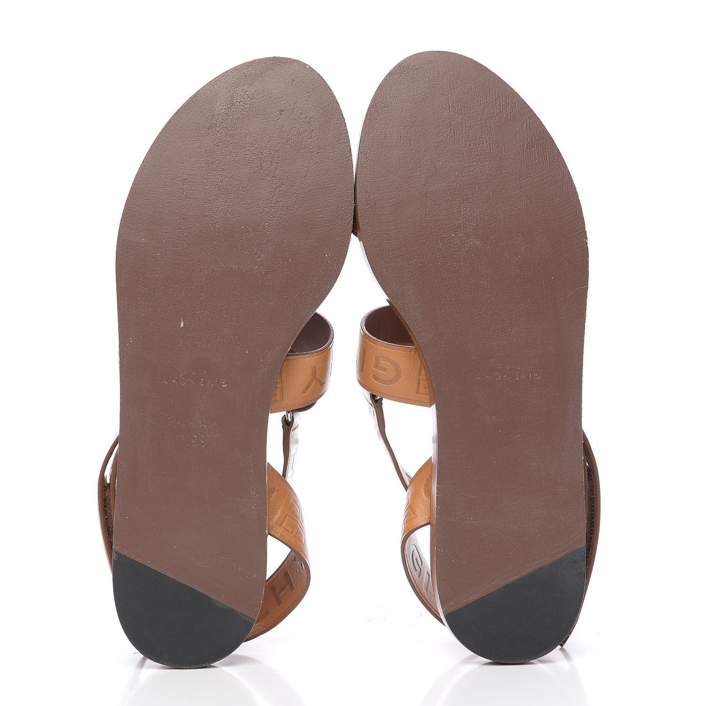 Calfskin Logo Ankle Strap Sandals 38.5 Brown