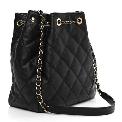 Chanel Lambskin Quilted Chain Drawstring Bag Black 3 of 9