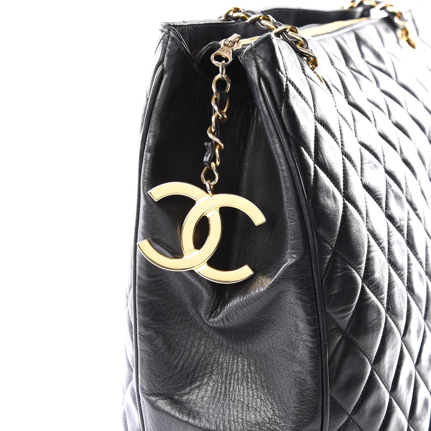 Lambskin Quilted Shopping Tote Black