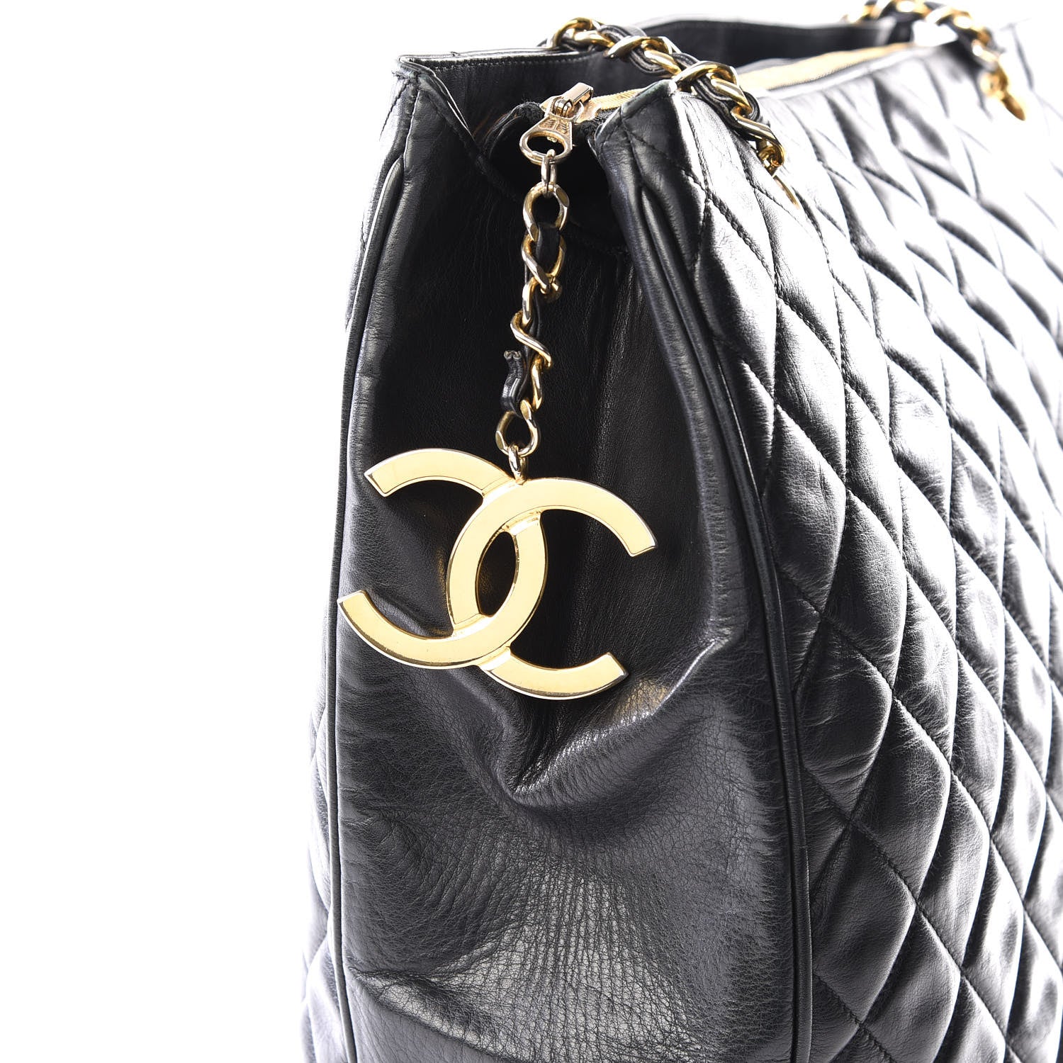 Chanel Lambskin Quilted Shopping Tote Black 10 of 12