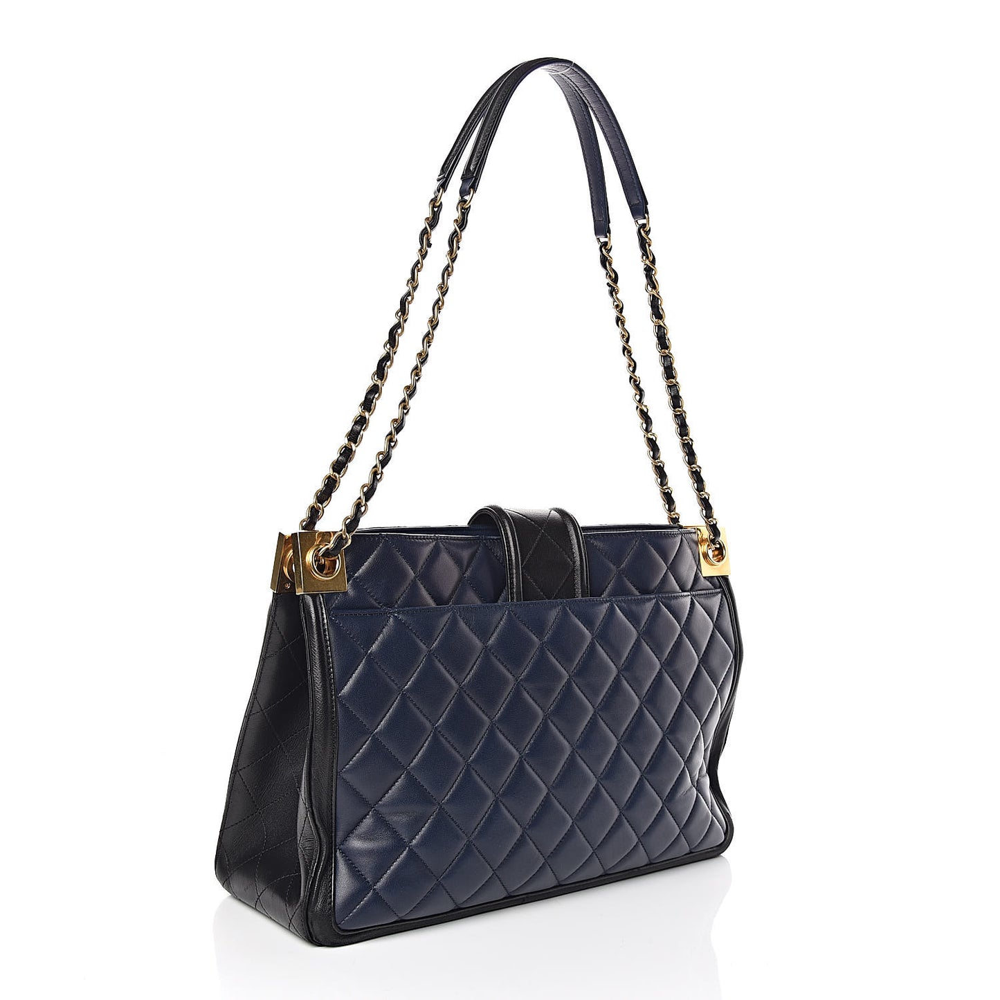 Lambskin Quilted Elegant CC Shopping Tote Navy Black