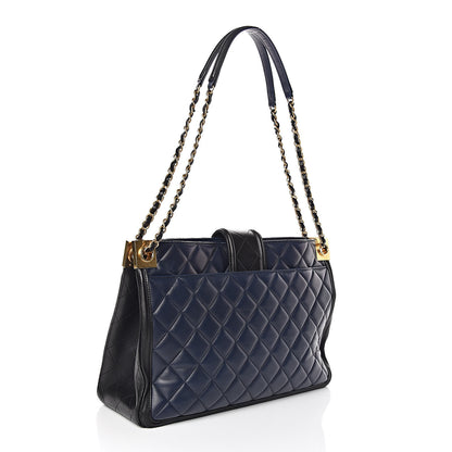 Chanel Lambskin Quilted Elegant CC Shopping Tote Navy Black 3 of 11