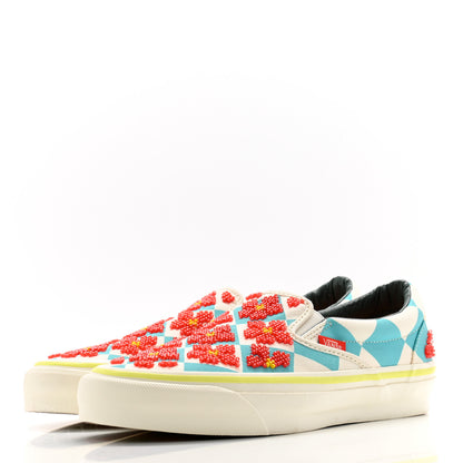 Gucci X Vans Vault Beaded Flower Mens Classic Slip On Sneakers 7 Blue Multicolor 3 of 9