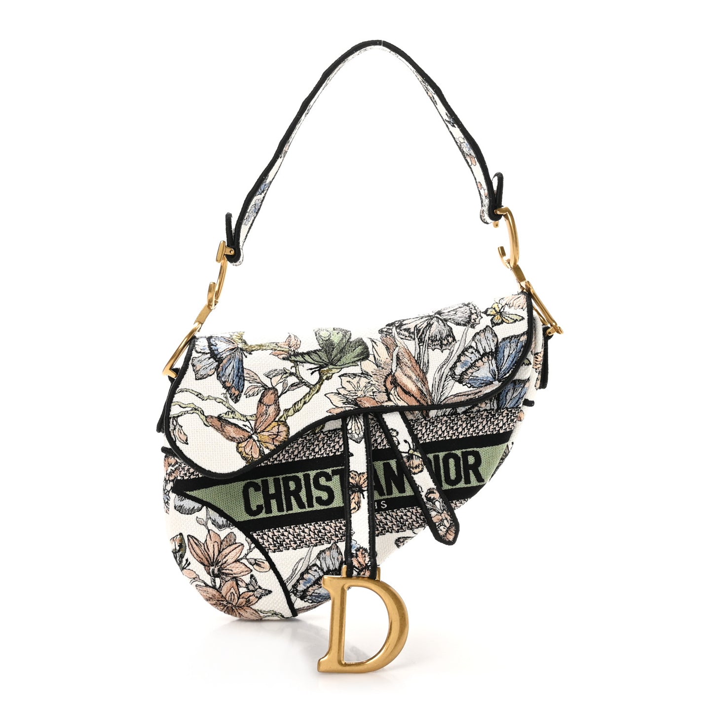 Canvas Toile Mexico Embroidery Saddle Bag White Multicolor