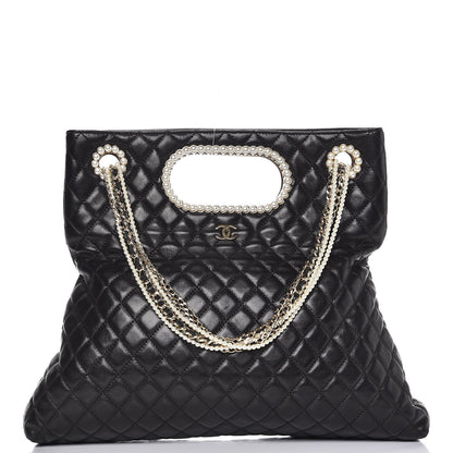 Chanel Lambskin Quilted Westminster Pearls Convertible Tote Black 1 of 8