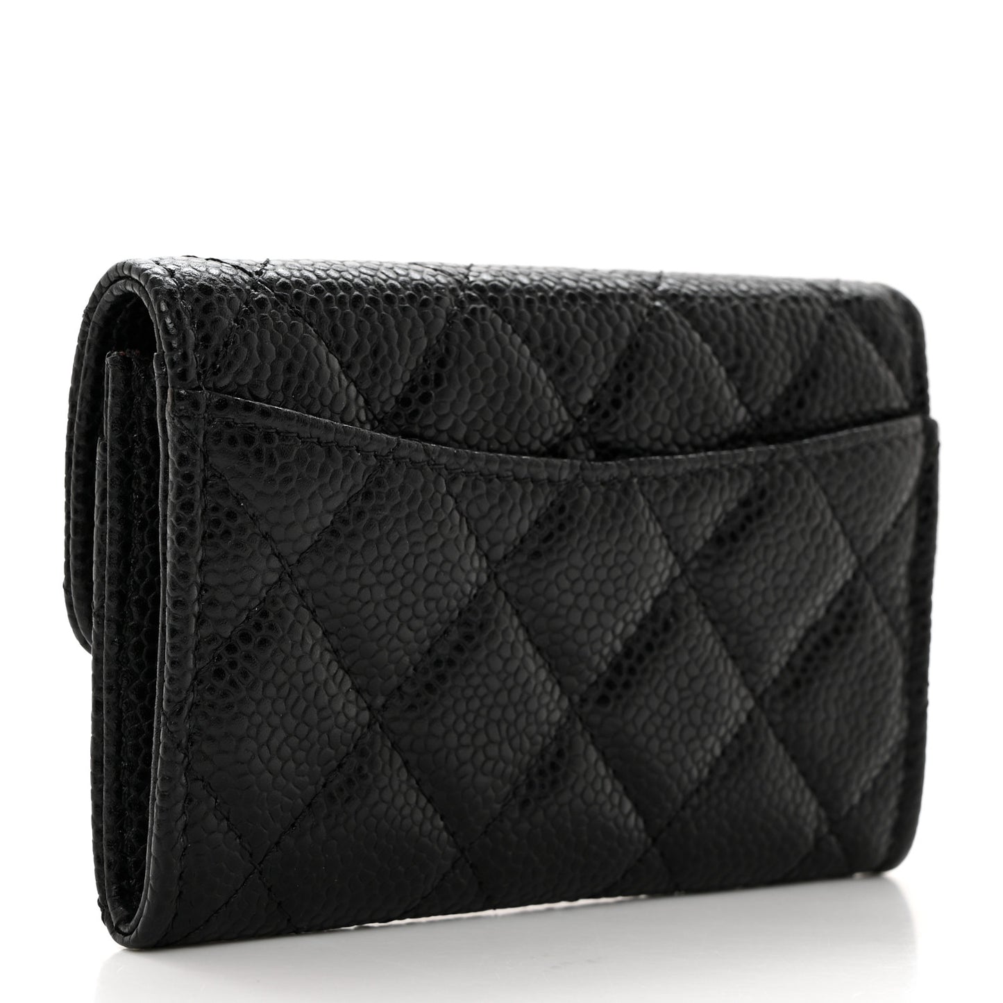 Caviar Quilted Flap Card Holder Wallet Black