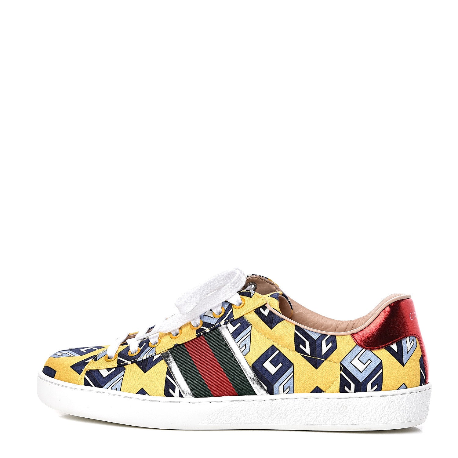Gucci Satin Web Mini GG Wallpaper Mens Ace Sneakers 7.5 Yellow Royal Blue 1 of 11