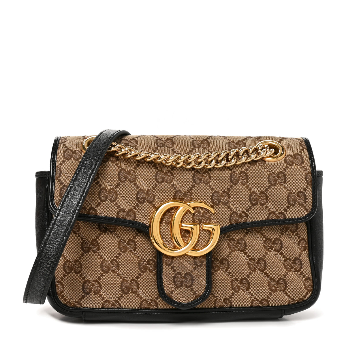 Monogram Matelasse Diagonal Mini GG Marmont Shoulder Bag Beige Black